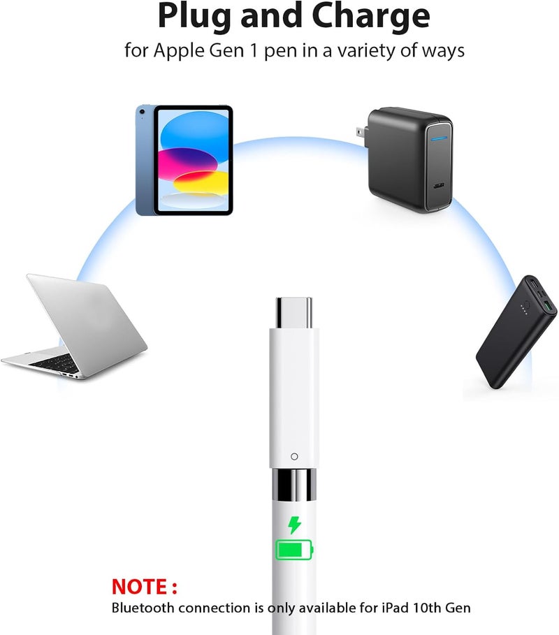 ASKUBSKU محول قلم USB C لجهاز Apple Pencil الجيل الأول، محول شاحن USB-C إلى Lightning متوافق مع iPad الجيل العاشر، موصل Dongle iPencil من نوع C لجهاز iPad 10 إلى iPencil 1، 2 قطع - Image 5